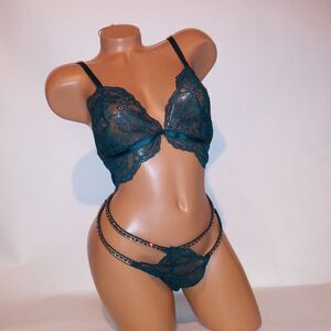 Victoria Secret Lingerie Teddy One Piece Bodysuit XL Dark Green Shine Strap New